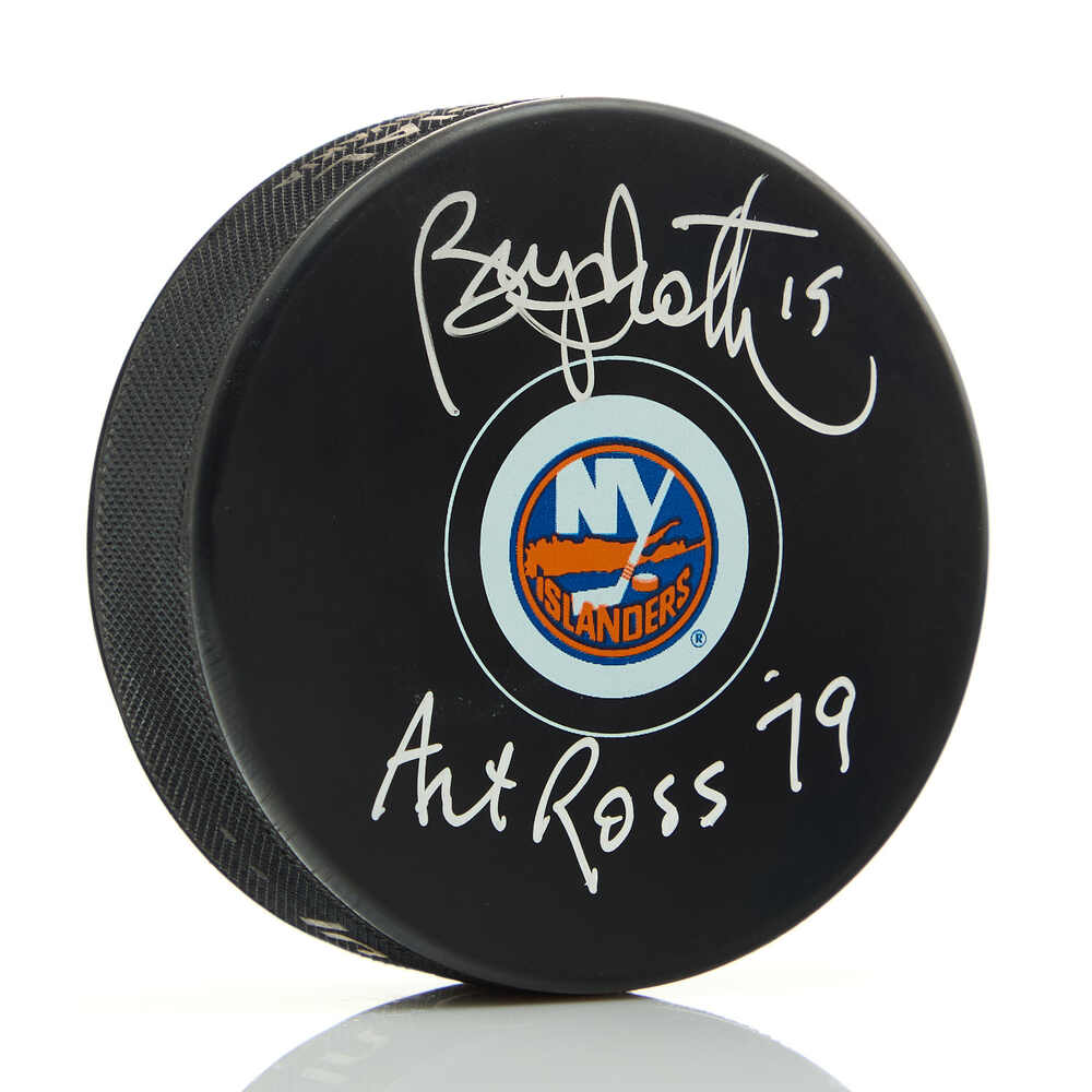Bryan Trottier Signed New York Islanders Hockey Puck with 79 Art Ross Note