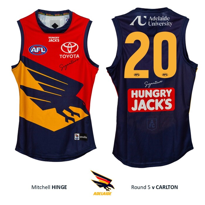 Photo of Mitchell Hinge #20 Adelaide Crows 2026 Gather Round Match-Worn Guernsey