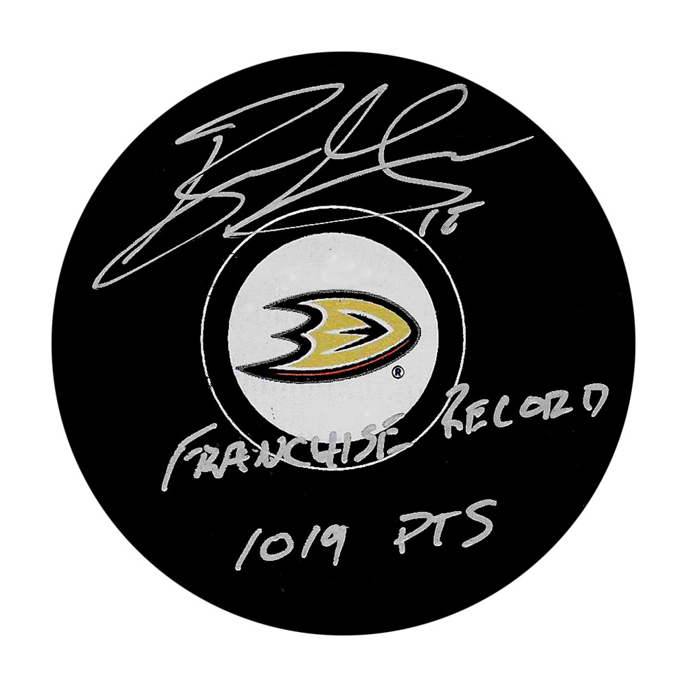 Ryan Getzlaf Autographed Anaheim Ducks Puck w/FRANCHISE RECORD 1,019 PTS Inscription