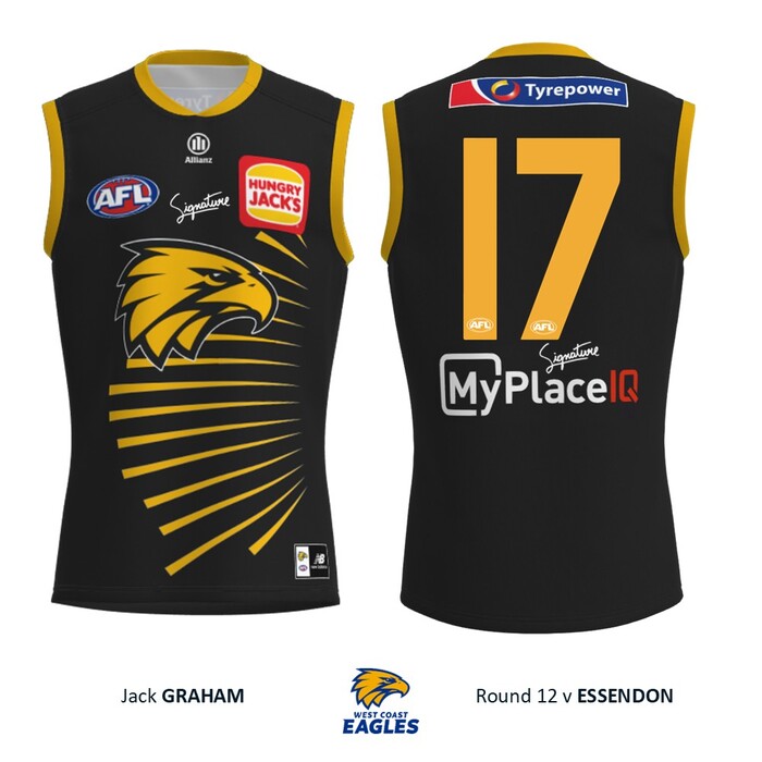 Photo of Jack Graham #17 West Coast Eagles 2026 WA Day Player-Issue Guernsey & Shorts