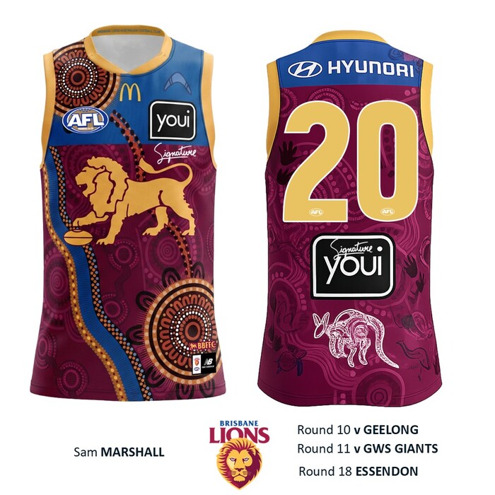 Photo of Sam Marshall #20 Brisbane Lions 2026 Indigenous Guernsey