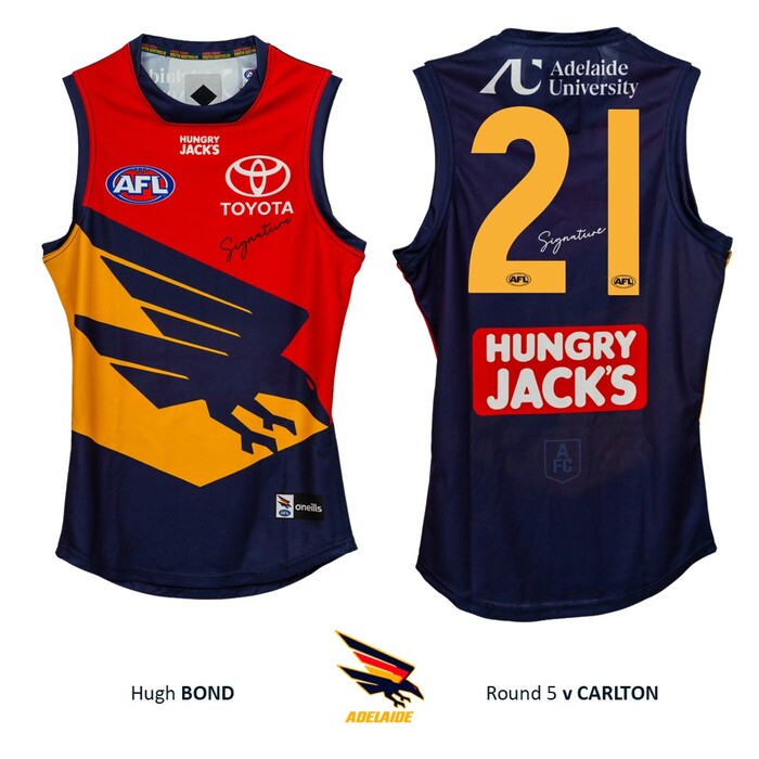 Photo of Hugh Bond #21 Adelaide Crows 2026 Gather Round Player-Issue Guernsey