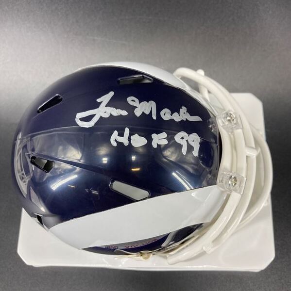 HOF - Rams Tom Mack Signed Mini Helmet with "HOF 99" Inscription