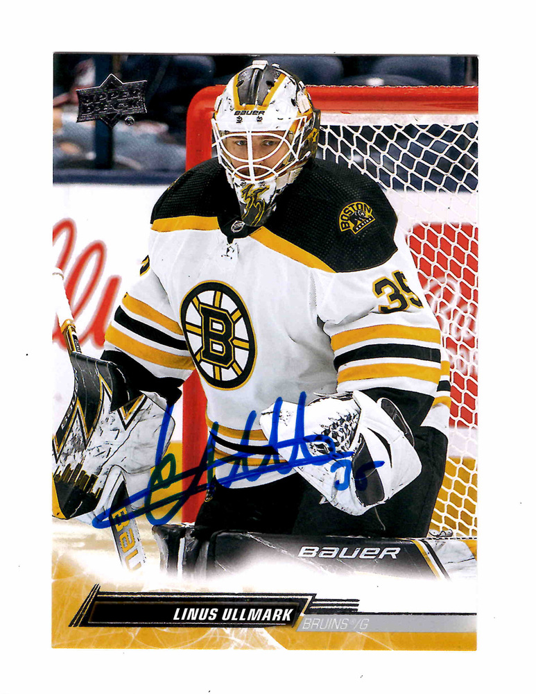 Linus Ullmark Autographed 2022-23 UD #18 Boston Bruins Hockey Card