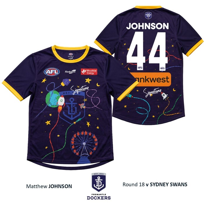 Photo of Matthew Johnson #44 Fremantle 2026 Starlight Foundation Warm Up Tee