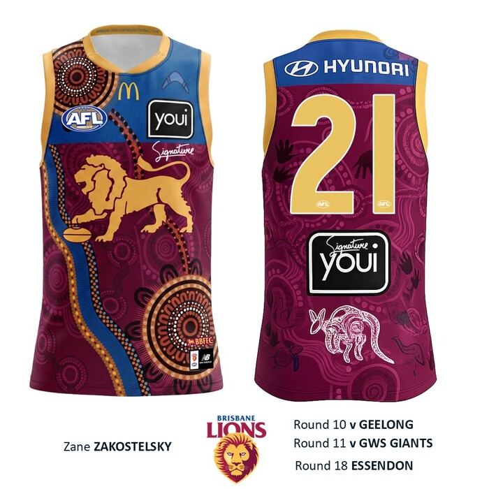 Photo of Zane Zakostelsky #21 Brisbane Lions 2026 Indigenous Guernsey