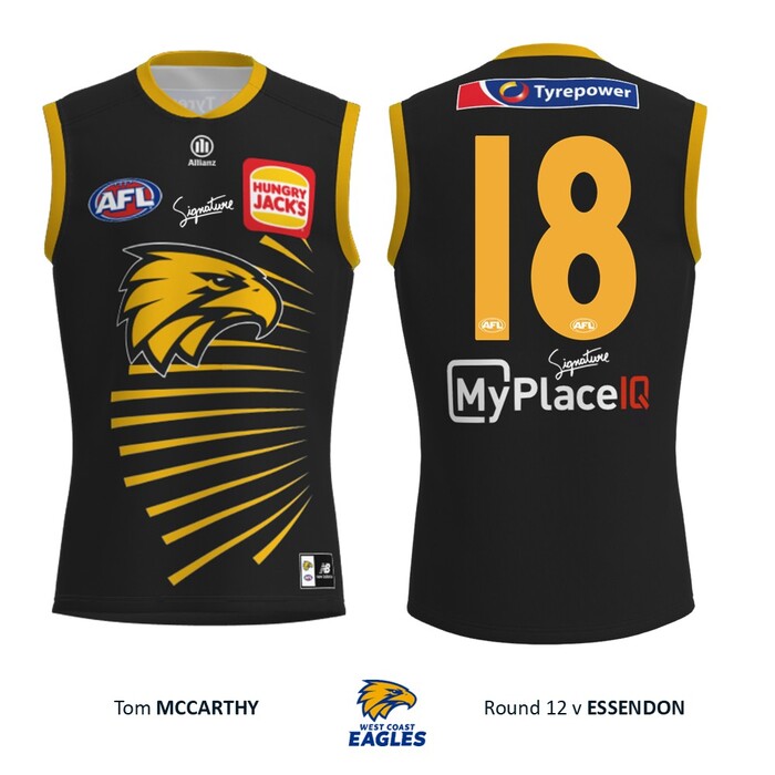 Photo of Tom McCarthy #18 West Coast Eagles 2026 WA Day Match-Worn Guernsey & Shorts