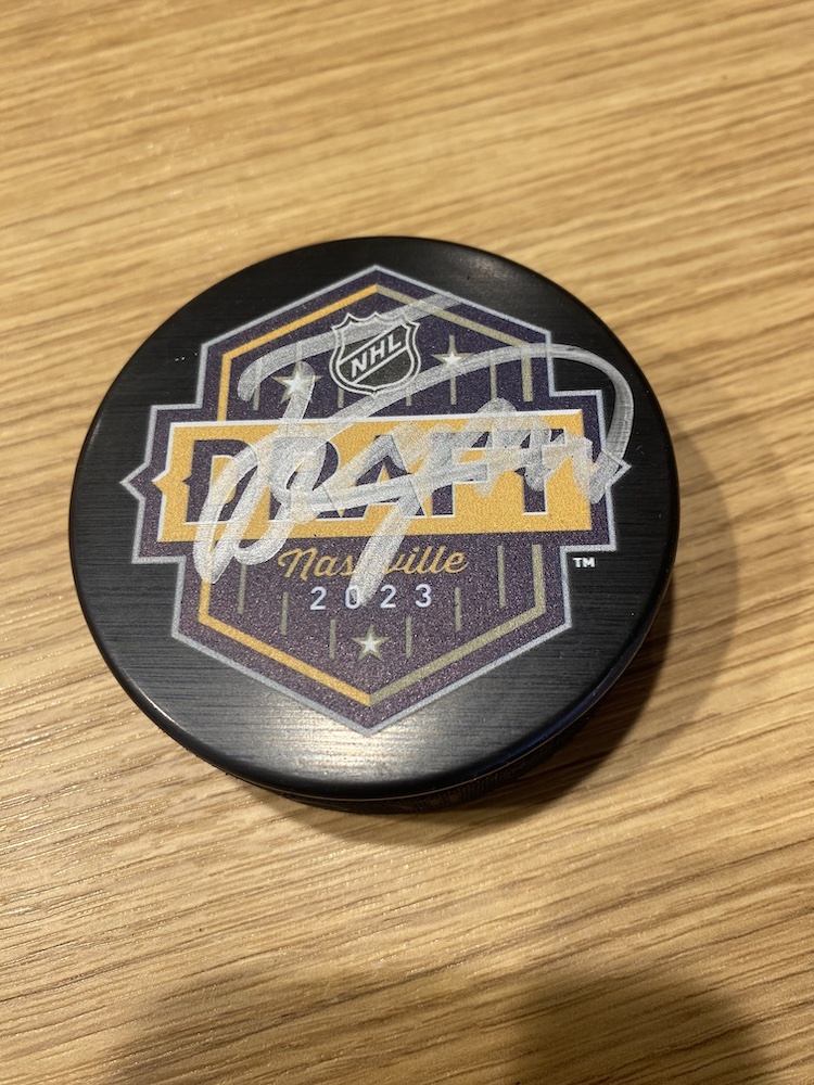 2023 NHL Draft Puck Autographed by 12 Pick in the Draft Daniil But