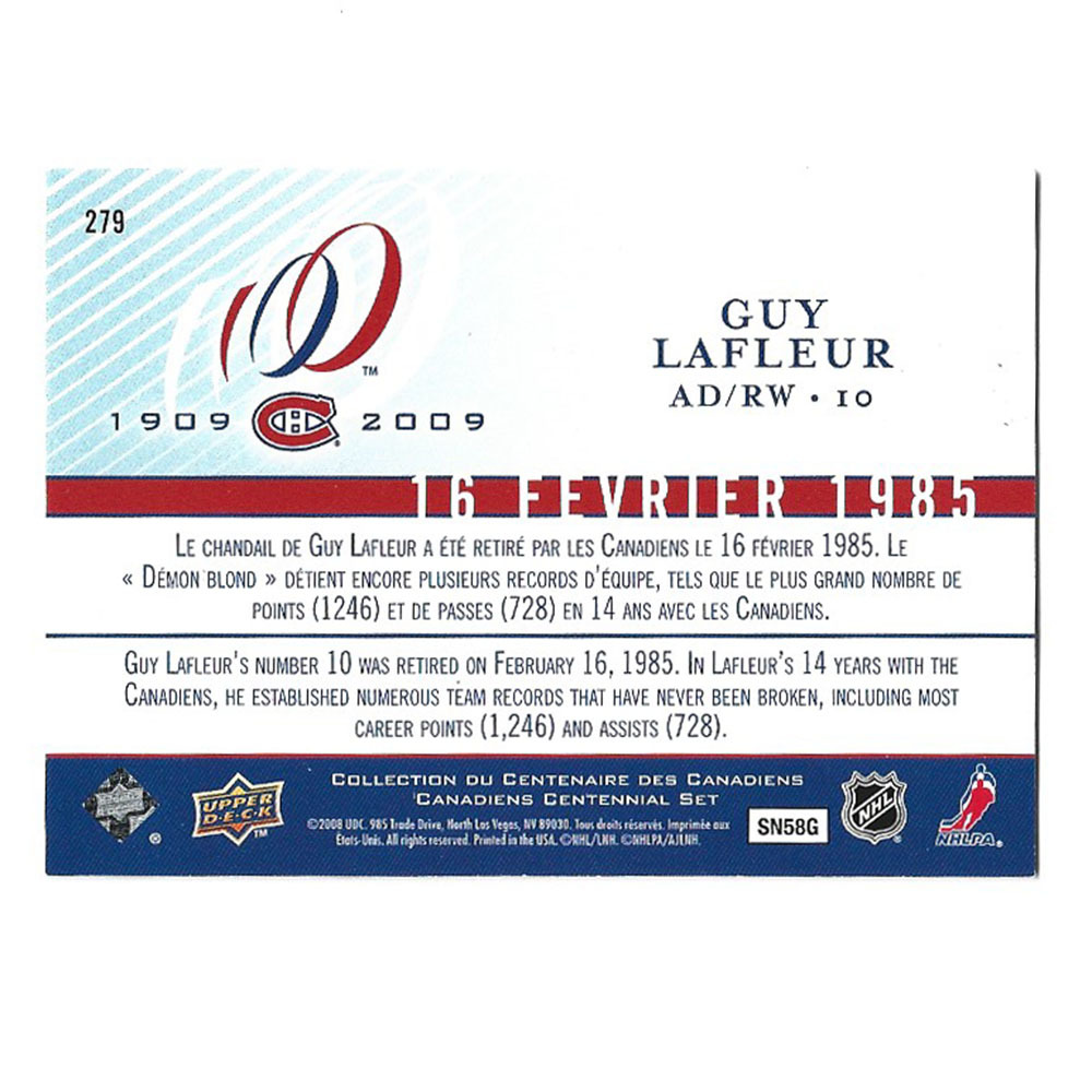 Guy Lafleur Autographed 2008-09 Upper Deck Montreal Canadiens