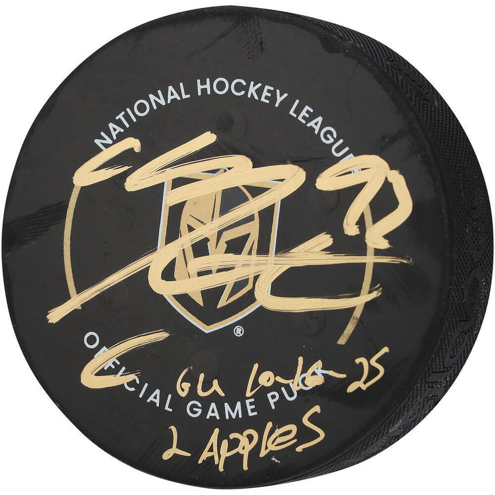 Mitch Marner Vegas Golden Knights Autographed Game-Used Puck vs. Boston Bruins on October 16, 2025 with Multiple Inscriptions