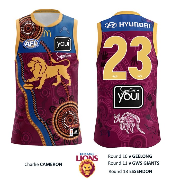 Photo of Charlie Cameron #23 Brisbane Lions 2026 Indigenous Guernsey