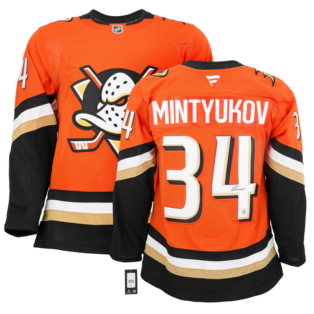 Pavel Mintyukov Signed Anaheim Ducks Orange Fanatics Premium Jersey