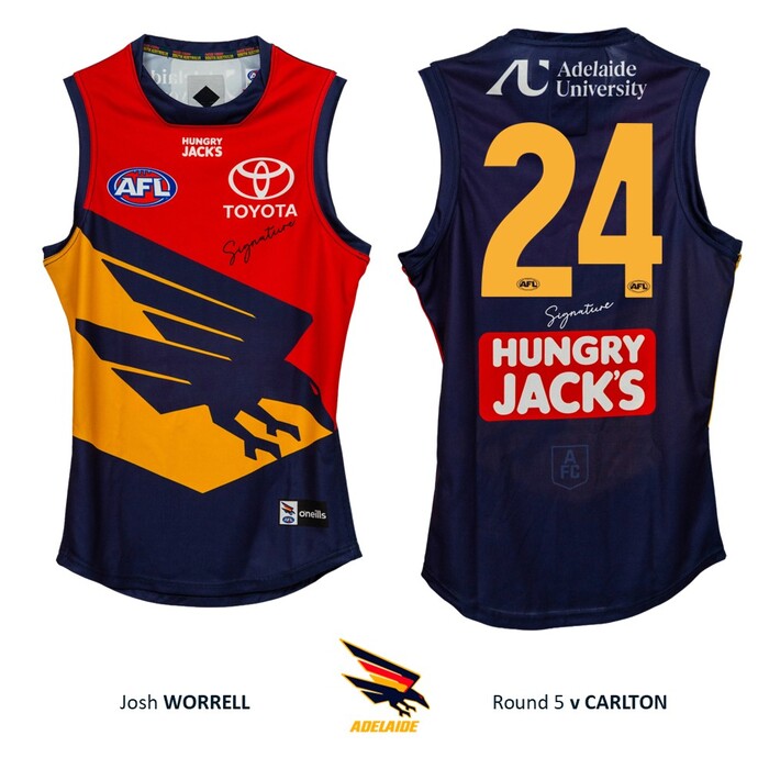 Photo of Josh Worrell #24 Adelaide Crows 2026 Gather Round Match-Worn Guernsey