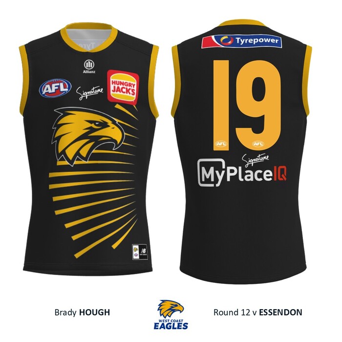 Photo of Brady Hough #19 West Coast Eagles 2026 WA Day Match-Worn Guernsey & Shorts