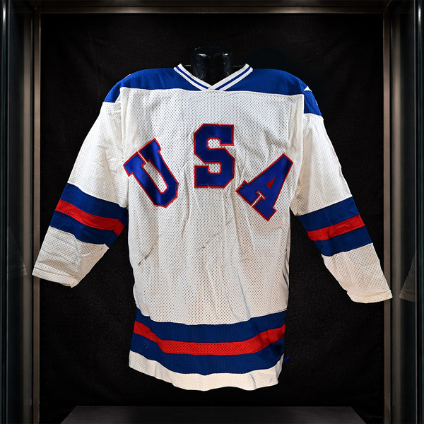 Front of Ken Morrow White Team USA ‘Miracle on Ice’ Game-Worn Jersey Photo-Matched to 1980 Lake Placid Winter Olympics.