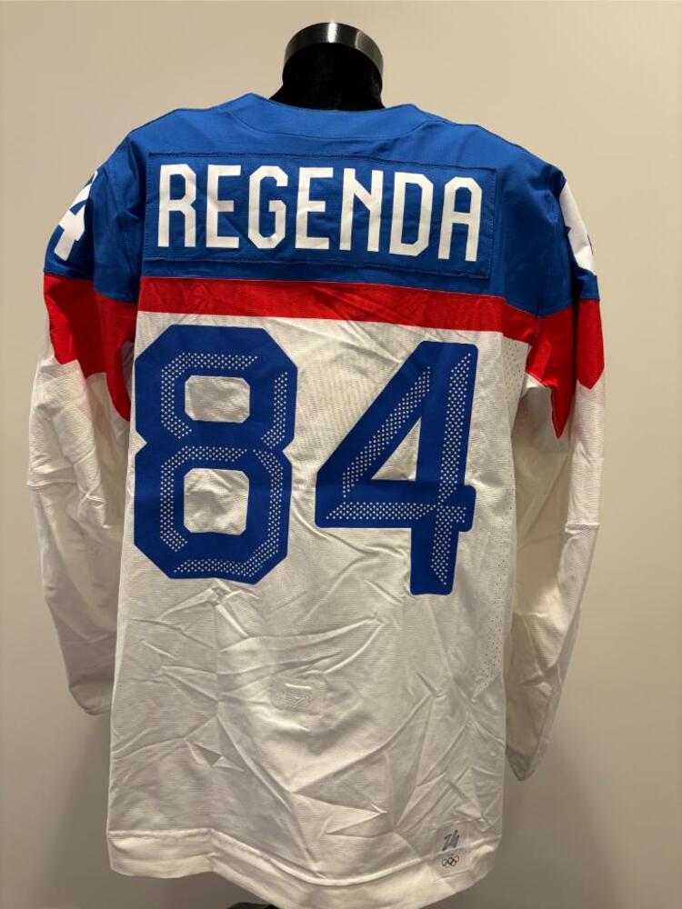 Pavol Regenda Slovakia Game-Used White Jersey worn v. Sweden on February 14, 2026, as a part of the 2026 Milano Cortina Winter Games.