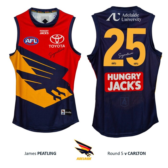 Photo of James Peatling #25 Adelaide Crows 2026 Gather Round Match-Worn Guernsey