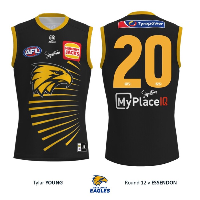 Photo of Tylar Young #20 West Coast Eagles 2026 WA Day Match-Worn Guernsey & Shorts