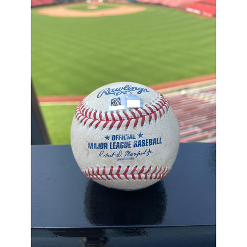 Cardinals Authentics: Game Used Pitched Baseball by Adam Wainwright to Peter Alonso and Dominic Smith *Alonso Double, Smith Strike*