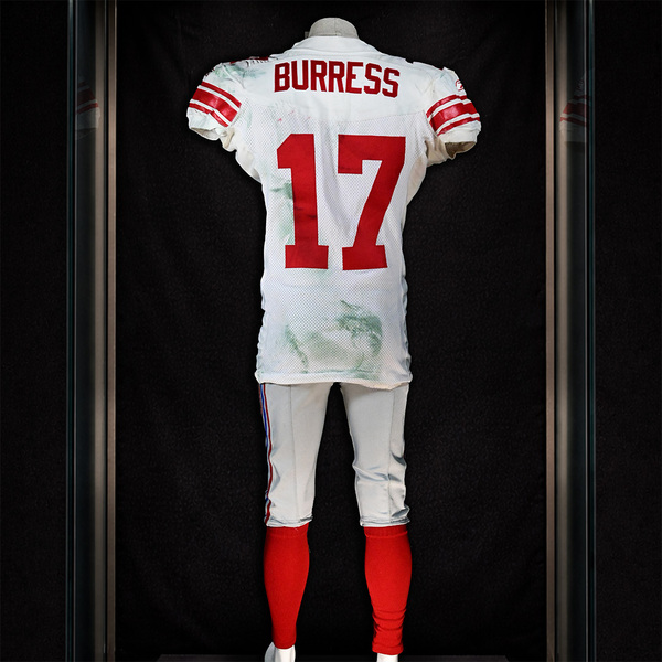 Back of Plaxico Burress Super Bowl XLII Game-Worn Uniform.