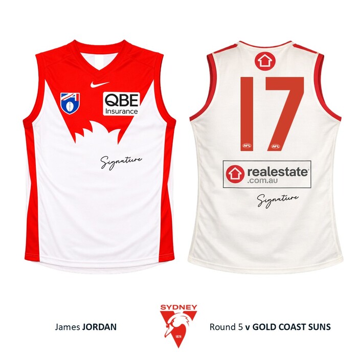 Photo of James Jordan #17 Sydney Swans 2026 Gather Round Guernsey