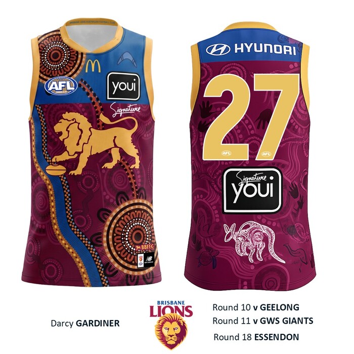 Photo of Darcy Gardiner #27 Brisbane Lions 2026 Indigenous Match-Worn Guernsey (Rounds 10 & 11)