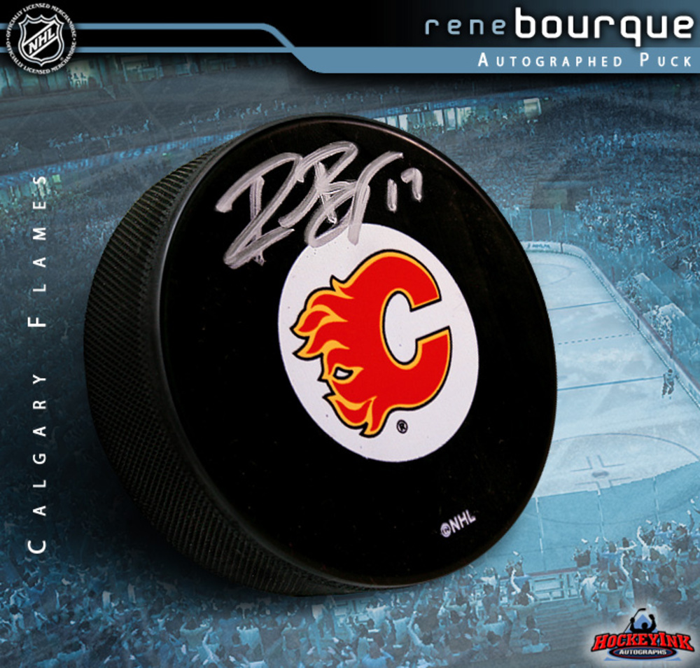 RENE BOURQUE Signed Calgary Flames Puck