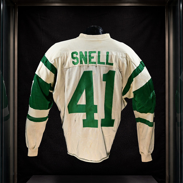 Back of Matt Snell White New York Jets Super Bowl III Game-Worn Jersey Photo-Matched.
