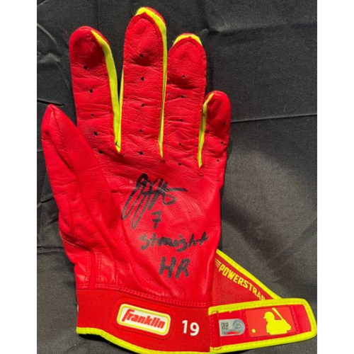 Joey Votto *Game-Used, Autographed & Inscribed* Left-Handed Batting Glove -- Worn By Joey Votto For Franchise Record 7th Straight Game with a Home Run (Game 7 of 7: Went 1-for-4, HR, RBI, BB, R) -- CIN at NYM on 07/30/2021