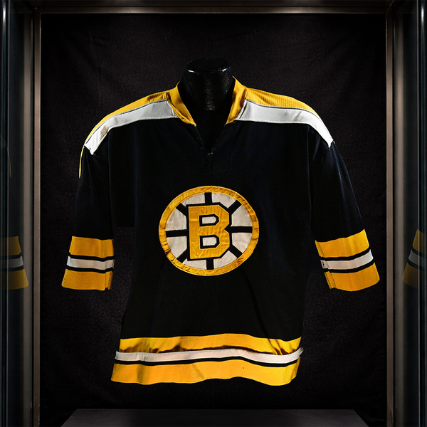 Front of Bobby Orr Black Boston Bruins Game-Worn Jersey Photo-Matched to 1970-72.