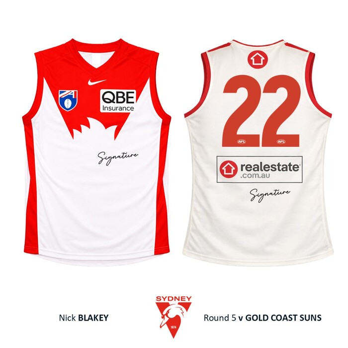 Photo of Nick Blakey #22 Sydney Swans 2026 Gather Round Guernsey