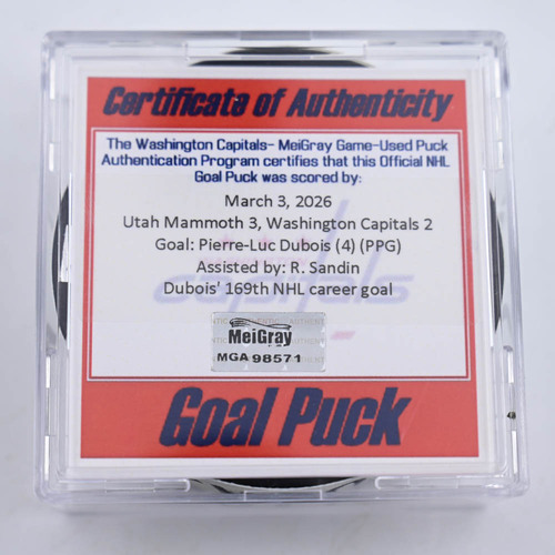Image of Dubois, Pierre-Luc - Washington Capitals - March 3, 2026 vs. Utah Mammoth (Capitals Logo)