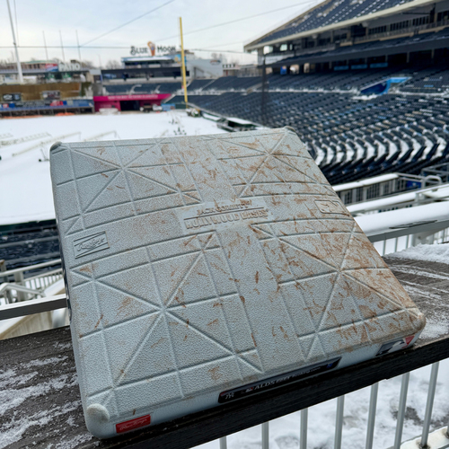 Photo of Game-Used 2024 ALDS 1st Base, Innings 7-8: Bobby Witt Jr. 4th Career Postseason Hit (NYY@KC 10/9/24)