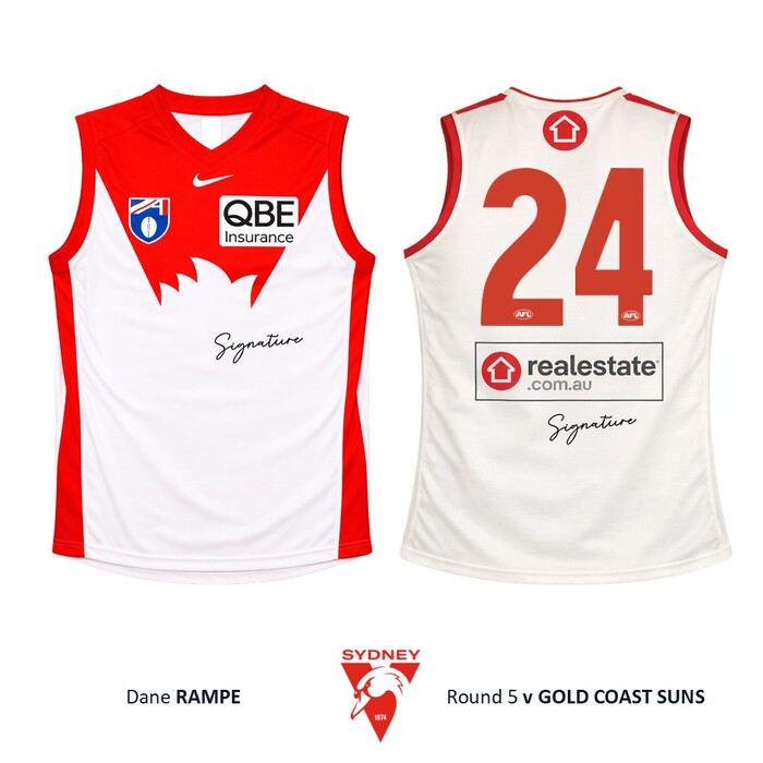 Photo of Dane Rampe #24 Sydney Swans 2026 Gather Round Guernsey