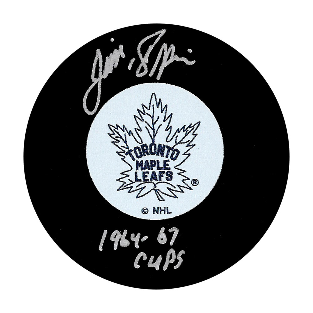 Jim Pappin Autographed Toronto Maple Leafs Puck w/1964-67 CUPS Inscription