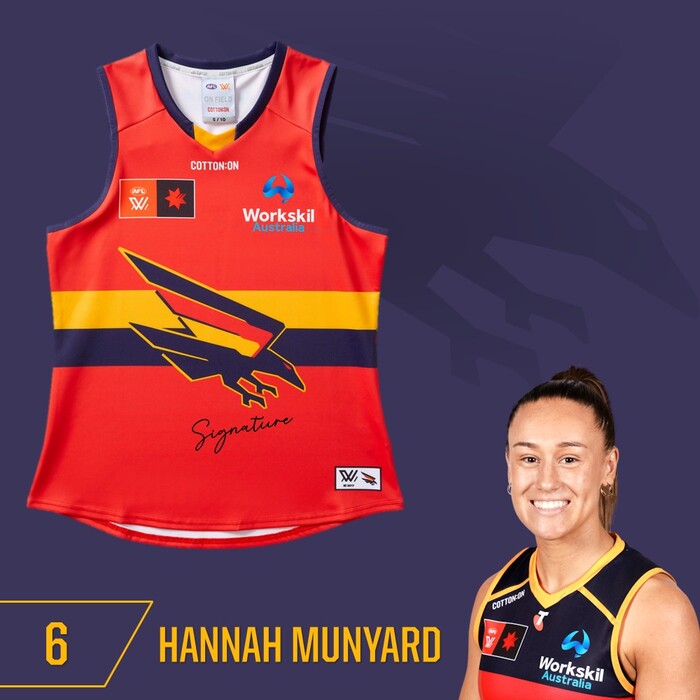 Photo of Hannah Munyard #6 Adelaide Crows 2025 Away Guernsey 