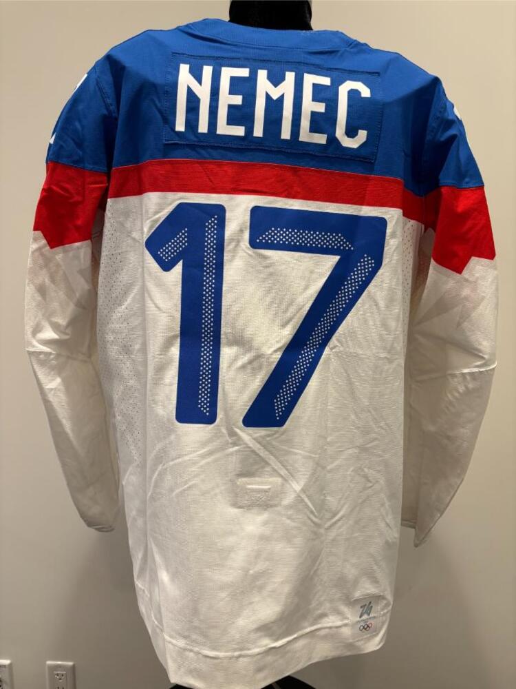 Simon Nemec Slovakia Game-Used White Jersey worn v. Sweden on February 14, 2026, as a part of the 2026 Milano Cortina Winter Games.