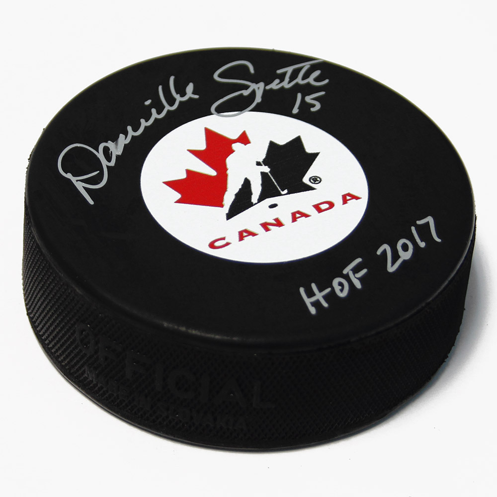 Danielle Goyette Signed Team Canada Hockey Puck with HOF Note