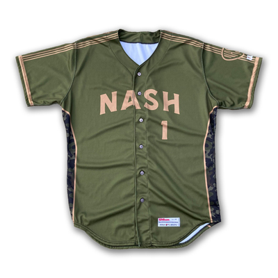 Photo of #49 Game Worn Military Jersey, Size 48, worn by Luke Barker.
