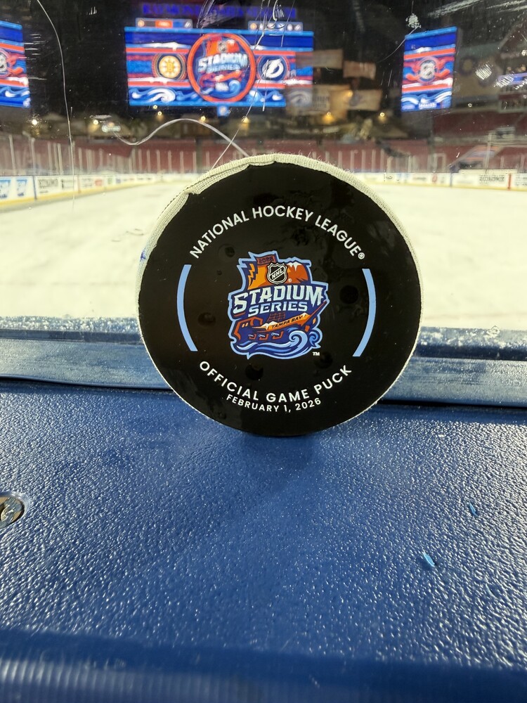 Brandon Hagel Tampa Bay Lightning 2026 NHL Stadium Series Game-Used Goal Puck