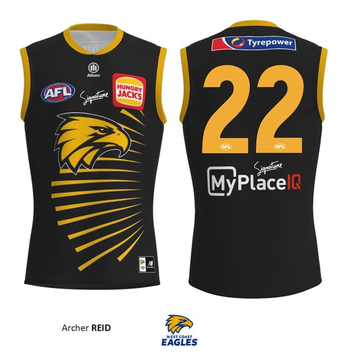 Photo of Archer Reid #22 West Coast Eagles 2026 WA Day Player-Issue Guernsey & Shorts