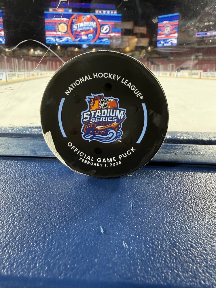 Alex Steeves Boston Bruins 2026 NHL Stadium Series Game-Used Goal Puck