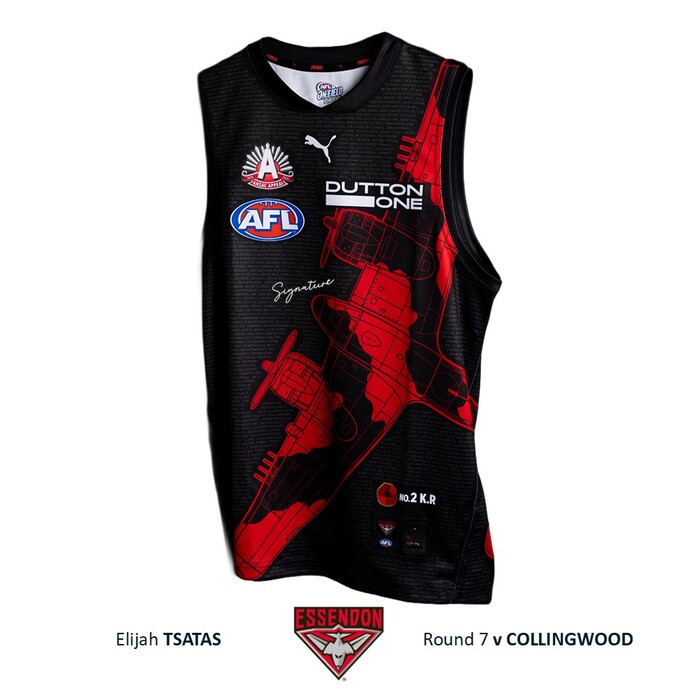Photo of Elijah Tsatas #5 Essendon 2026 ANZAC Guernsey 