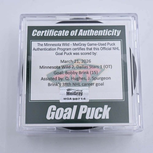 Image of Brink, Bobby - Minnesota Wild - March 21, 2026 vs. Dallas Stars (Wild's 25th Anniversary Logo)