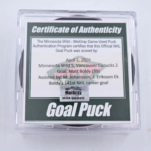 Image of Boldy, Matt - Minnesota Wild - April 2, 2026 vs. Vancouver Canucks (Wild's 25th Anniversary Logo)
