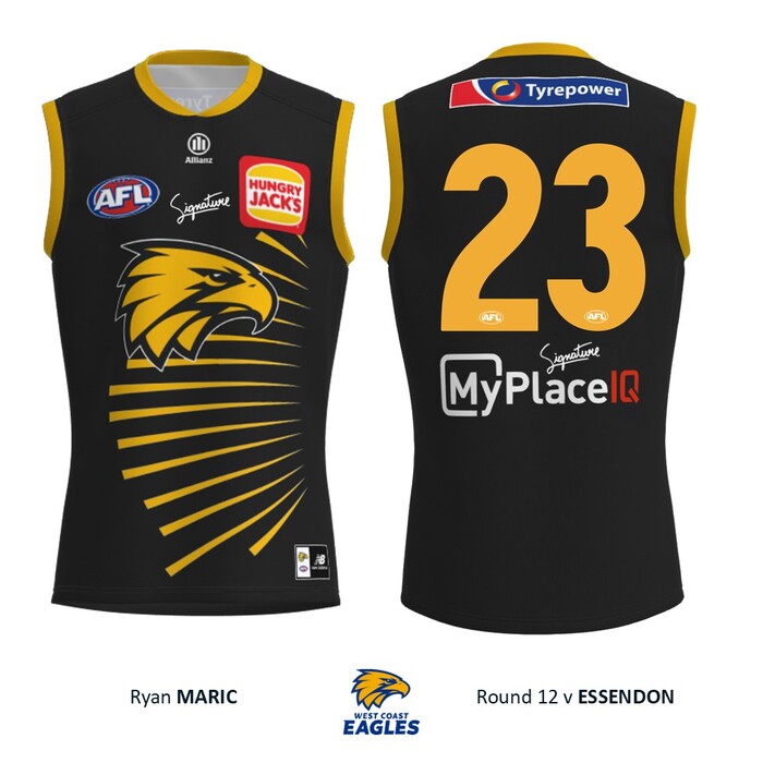 Photo of Ryan Maric #23 West Coast Eagles 2026 WA Day Match-Worn Guernsey & Shorts