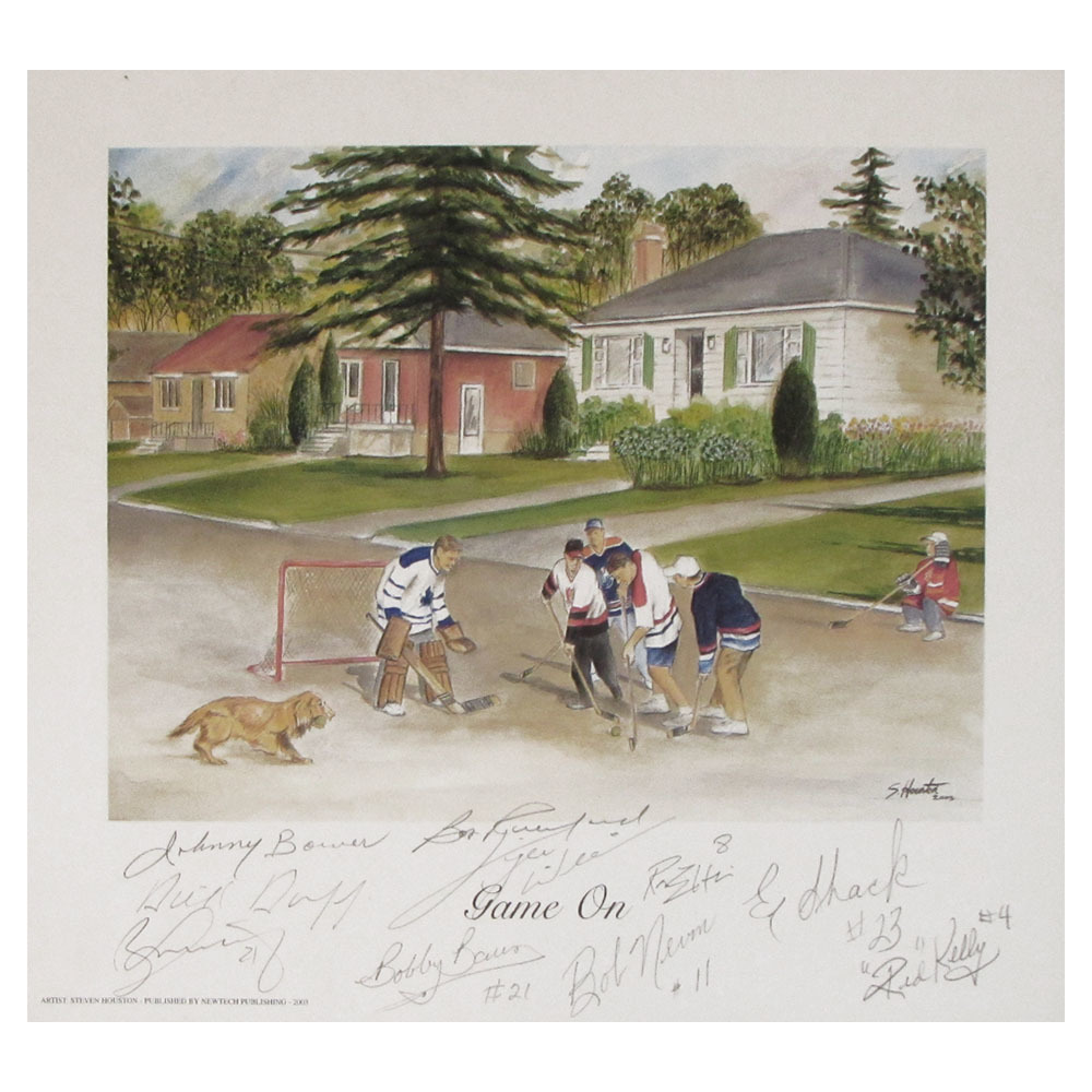 Signed Hockey Lithograph – Johnny Bower & Gerry Cheevers (Toronto Maple Leafs & Boston Bruins) 9.5" X 8.5" With COA