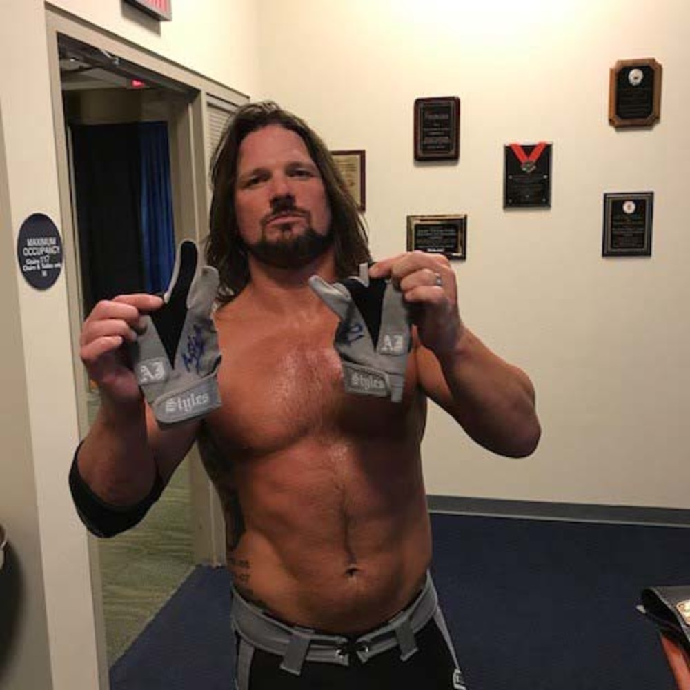 AJ Styles WORN & SIGNED Gloves WWE Auction