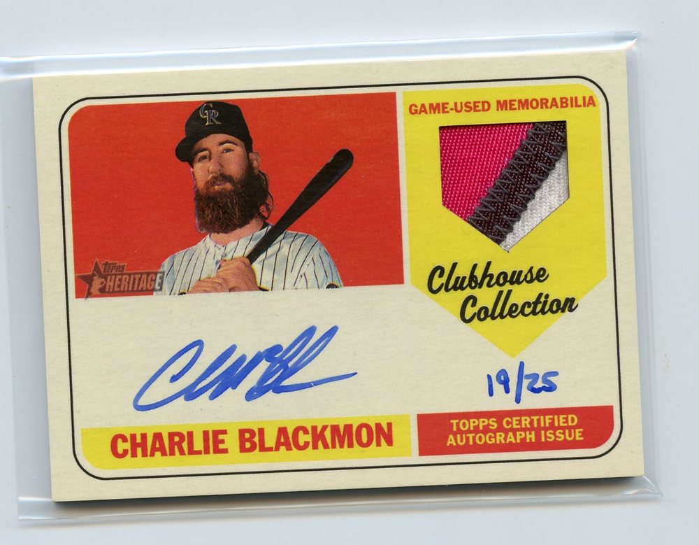 2018 Topps Heritage Clubhouse Collection Autograph Relics #CCARCB Charlie Blackmon 19/25