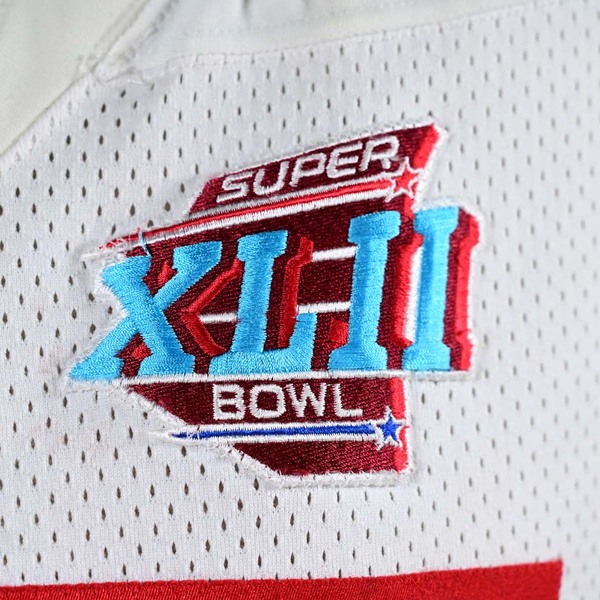 Close-Up of Super Bowl Patch on front of Burress Super Bowl XLII Jersey.